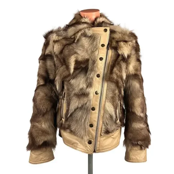 Y2K Fox Fur & Lambskin Leather Moto Jacket Reversible S